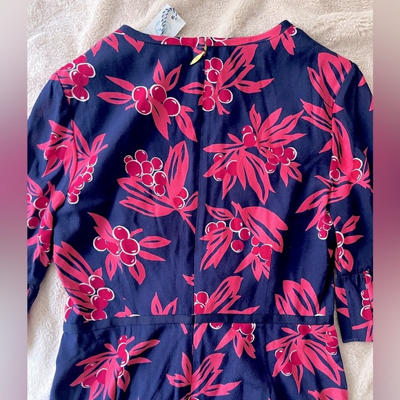 NWT Draper James Cherry Ann Flutter Dress Navy Pink Size 6 - Picture 4 of 13